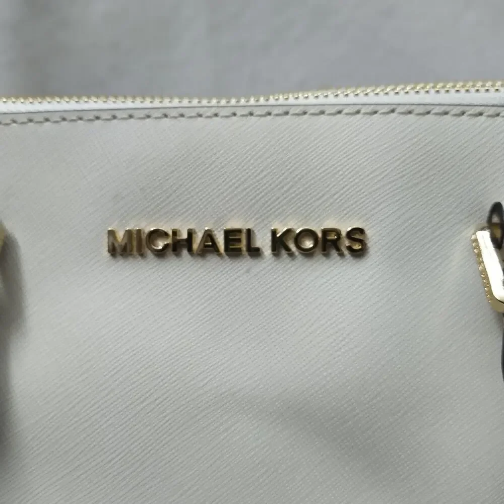 Michael Kors White Leather Snakeskin Embossed Detail Carryall Satchel Bag
